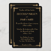 Invitation Mariage Art Déco Gatsby le Grand Noir Vintage (Devant / Derrière)