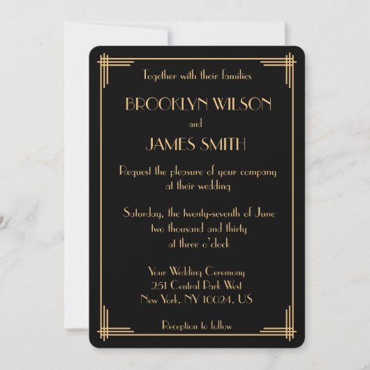 Invitation Mariage Art Déco Gatsby le Grand Noir Vintage (Devant)