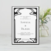 Invitation Mariage Art déco géométrique noir et blanc (Debout devant)