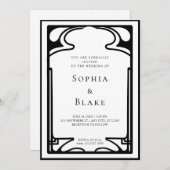 Invitation Mariage Art déco géométrique noir et blanc (Devant / Derrière)