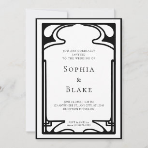 Invitation Mariage Art déco géométrique noir et blanc
