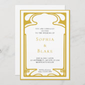 Invitation Mariage Art déco géométrique or et blanc (Devant / Derrière)