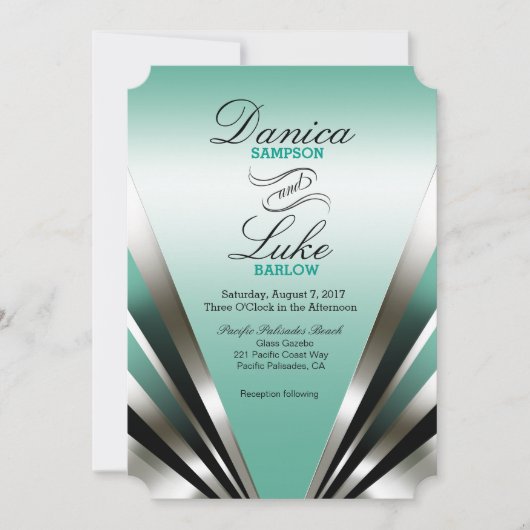Invitation Mariage Art Déco Glamour Nouveau | sarcelle (Devant)