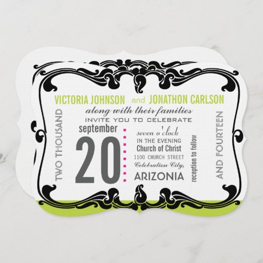 Invitation Mariage Art Déco Moderne (Devant / Derrière)