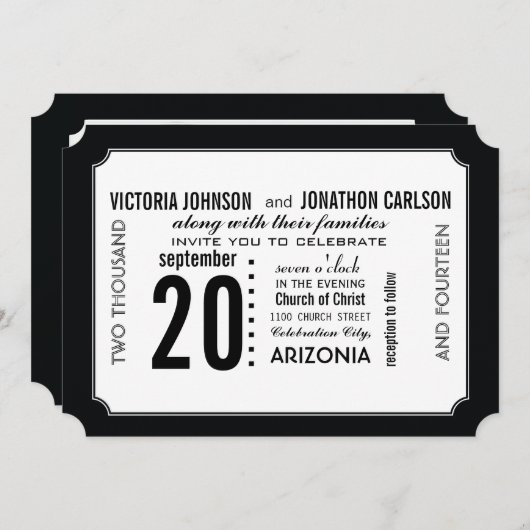 Invitation Mariage Art Déco Moderne (Devant / Derrière)