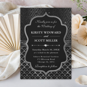 Invitation Mariage Art Déco Noir Argenté Glamour