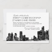 Invitation Mariage Art déco noir de Detroit Skyline (Devant)