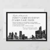 Invitation Mariage Art déco noir de Detroit Skyline (Devant)