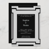 Invitation Mariage Art déco noir et argenté (Devant / Derrière)