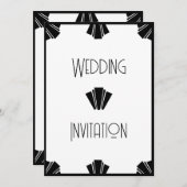 Invitation Mariage Art Déco Noir Et Blanc (Devant / Derrière)