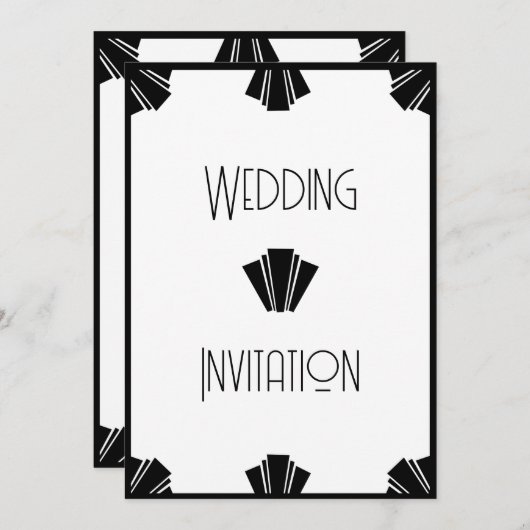 Invitation Mariage Art Déco Noir Et Blanc (Devant / Derrière)