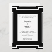 Invitation Mariage Art déco noir et blanc (Devant / Derrière)