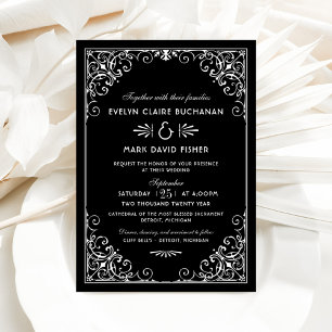 Invitation Mariage Art déco noir et blanc vintage