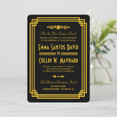 Invitation Mariage Art Déco Noir et Or (Debout devant)