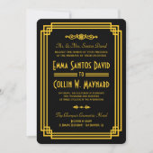 Invitation Mariage Art Déco Noir et Or (Devant)