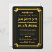 Invitation Mariage Art Déco Noir et Or (Devant)