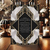 Invitation Mariage Art déco noir et or