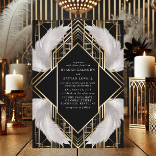 Invitation Mariage Art déco noir et or