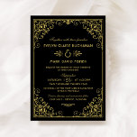 Invitation Mariage Art déco noir et or vintage<br><div class="desc">Invitations de mariage art déco élégantes et glamour inspirées du style Gatsby vintage et des années folles. Le design de la carte est composé d'un jeu de couleurs noir et or, d'un cadre décoratif orné et d'un motif, et d'une typographie stylisée qui peut être entièrement personnalisée.</div>