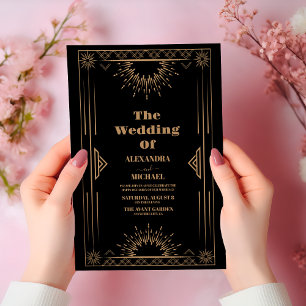 Invitation Mariage Art déco noir et or vintage