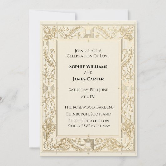 Invitation Mariage Art Déco Or (Devant)
