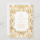 Invitation Mariage Art déco or blanc glamour (Devant)