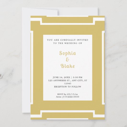 Invitation Mariage Art Déco Or et Blanc Gras (Devant)