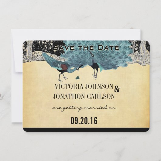 Invitation Mariage Art Déco Paon Forêt Dorée Everafter (Devant)