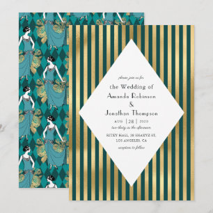 Invitation Mariage Art Déco Paris Turquoise et Or