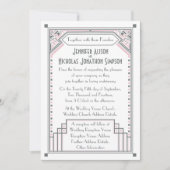 Invitation Mariage Art déco Rose rose et gris Gatsby (Devant)