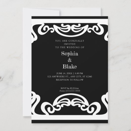 Invitation Mariage Art Déco Simple Noir et Blanc (Devant)