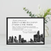 Invitation Mariage Art déco Skyline de Détroit (Debout devant)