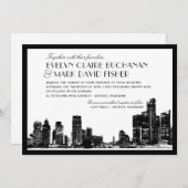 Invitation Mariage Art déco Skyline de Détroit (Devant / Derrière)