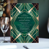 Invitation Mariage Art Déco Vert Émeraude et Or