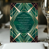 Invitation Mariage Art Déco Vert Émeraude et Or