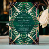 Invitation Mariage Art Déco Vert Émeraude et Or
