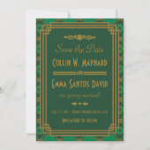 Invitation Mariage Art Déco Vert Enregistrer La Date (Devant)