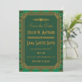 Invitation Mariage Art Déco Vert Enregistrer La Date (Debout devant)