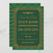 Invitation Mariage Art Déco Vert Enregistrer La Date (Devant / Derrière)