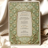 Invitation Mariage Art déco vert et or
