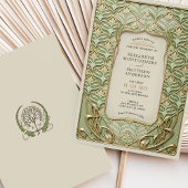 Invitation Mariage Art déco vert et or