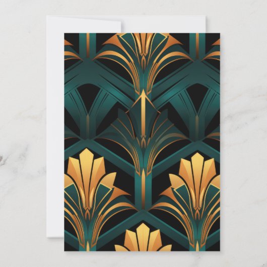 Invitation Mariage Art déco vert et or (Dos)