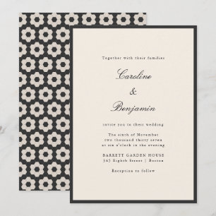 Invitation Mariage Art Déco Vintage Carrelage Hexagone Noir I