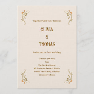 Invitation Mariage Art Déco Vintage Élégant Minimaliste