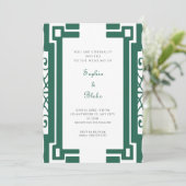 Invitation Mariage Art déco Vintage vert et blanc (Debout devant)