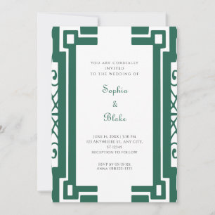 Invitation Mariage Art déco Vintage vert et blanc