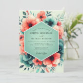 Invitation Mariage Art floral Corail Sarcelle (Debout devant)