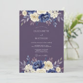 Invitation Mariage Art Floral Indigo (Debout devant)