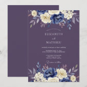 Invitation Mariage Art Floral Indigo (Devant / Derrière)