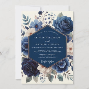 Invitation Mariage Art Floral Navy